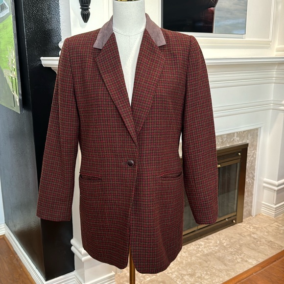 Harve Benard Jackets & Blazers - Vintage Harve Benard wool houndstooth suede collar blazer